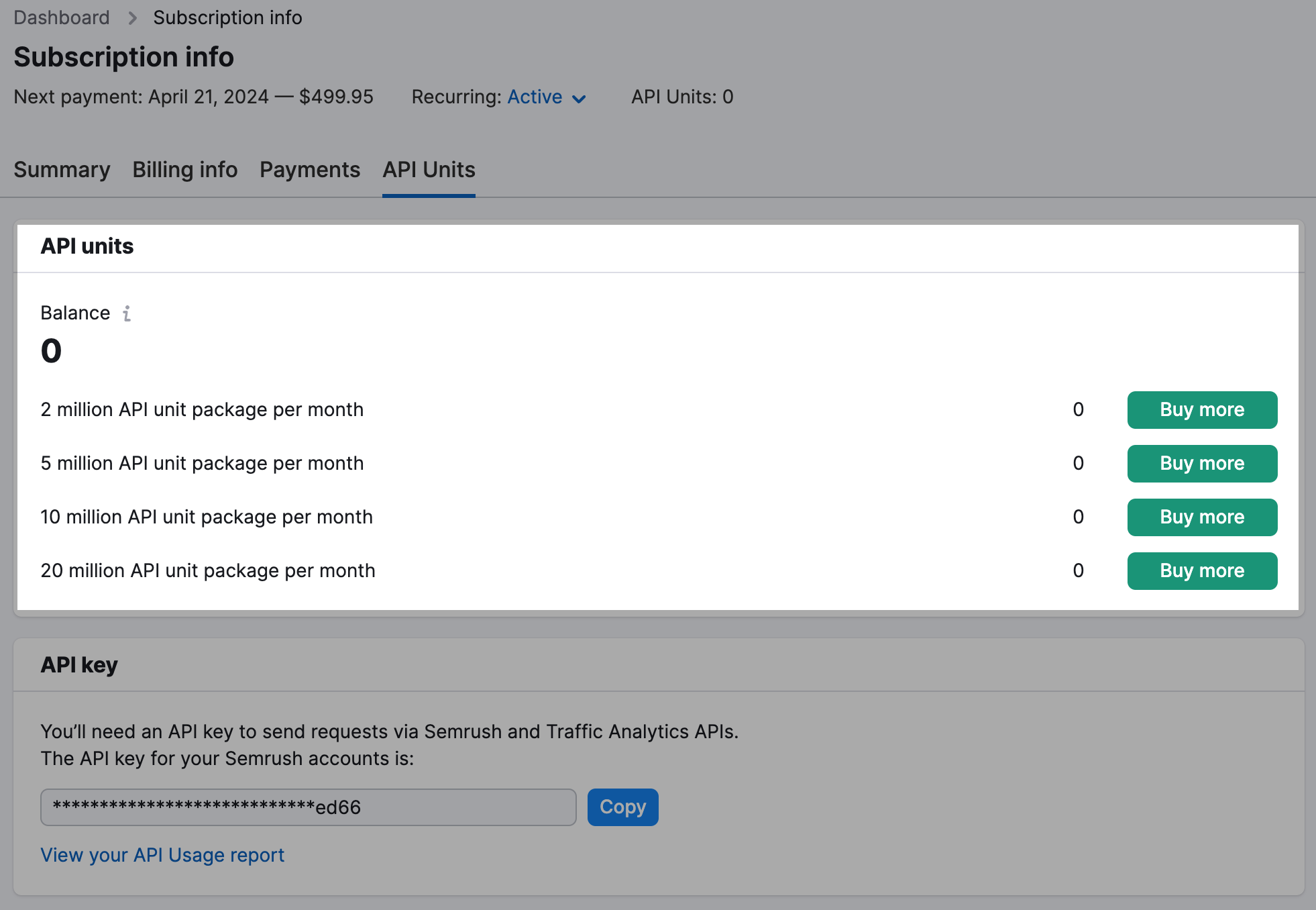 semrush Buy API unit package