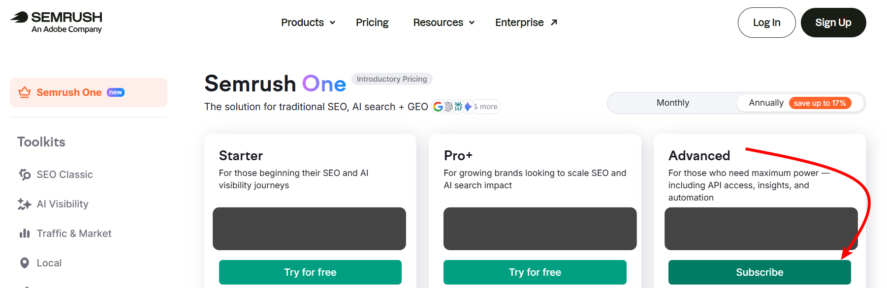 semrush one Advanced plan Standard API