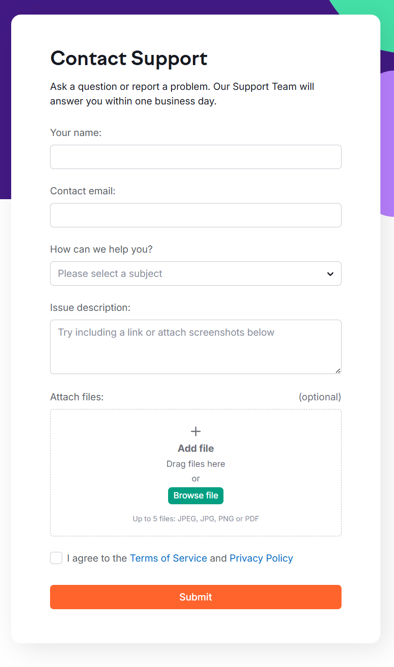 Semrush support contact page showing how to submit an account deletion or subscription cancellation request